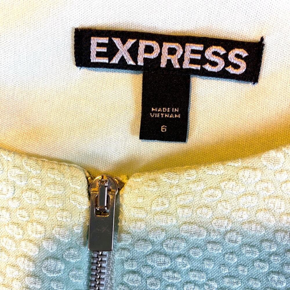 Express Fit & Flare Turquoise Sleeveless Dress Front Zip Pockets Lace Trim - Picture 11 of 16